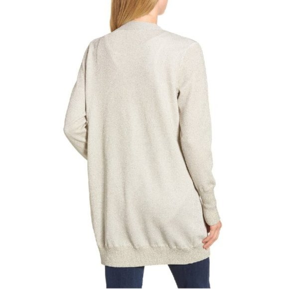 J. Crew Collection cardigan long silver XXS pocket front pockets double sparkly - Picture 3 of 6